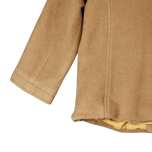 J Crew Pea Coat sz M Women Camel Beige Wool‎ Lined Double Breasted Pockets READ - Picture 13 of 14